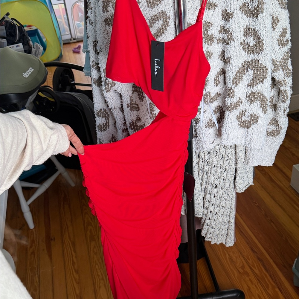 Lulu's Red Spaghetti Strap Ruffle Dress
